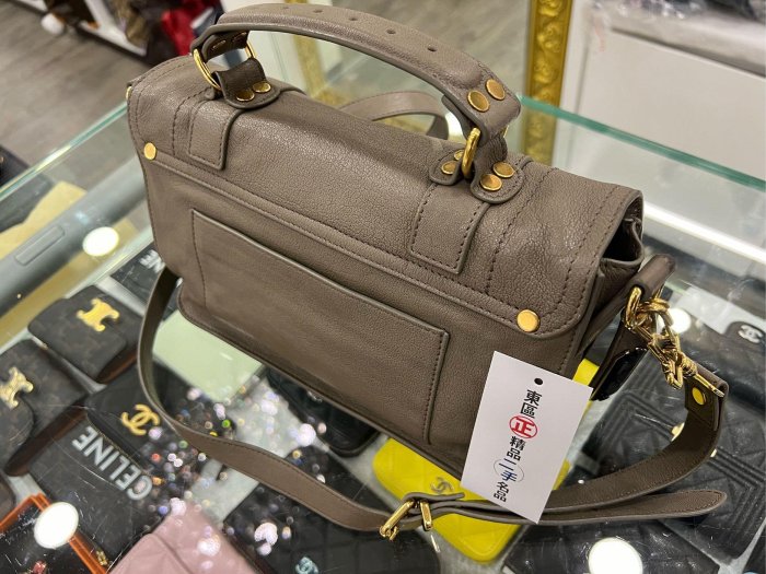 ㊣東區正精品㊣Proenza Schouler PS1 Tiny 灰色全皮金釦釦式翻蓋斜背包兩用包 RZ4380