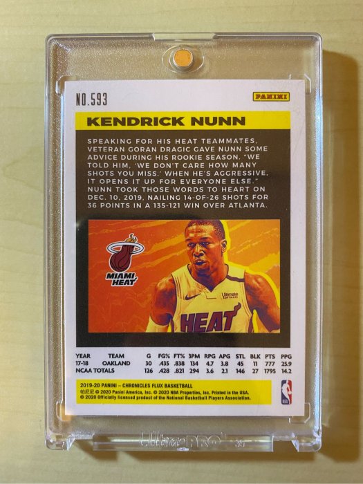 2019-20 PANINI CHRONICLES FLUX KENDRICK NUNN RC #593(不含殼）