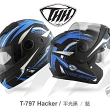 YC騎士生活_THH T-797 A+ 駭客 可拆式 安全帽 雙鏡片 內置墨鏡 3M吸濕排汗內襯 可樂帽 平黑藍T797