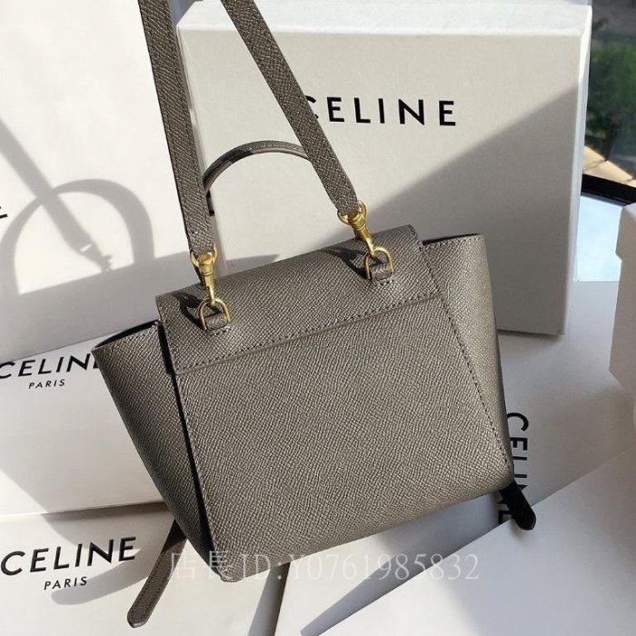 極二手正品Celine Celine Pico belt bag mini 大象灰 荔枝紋 小牛皮 單肩包 鯰魚包