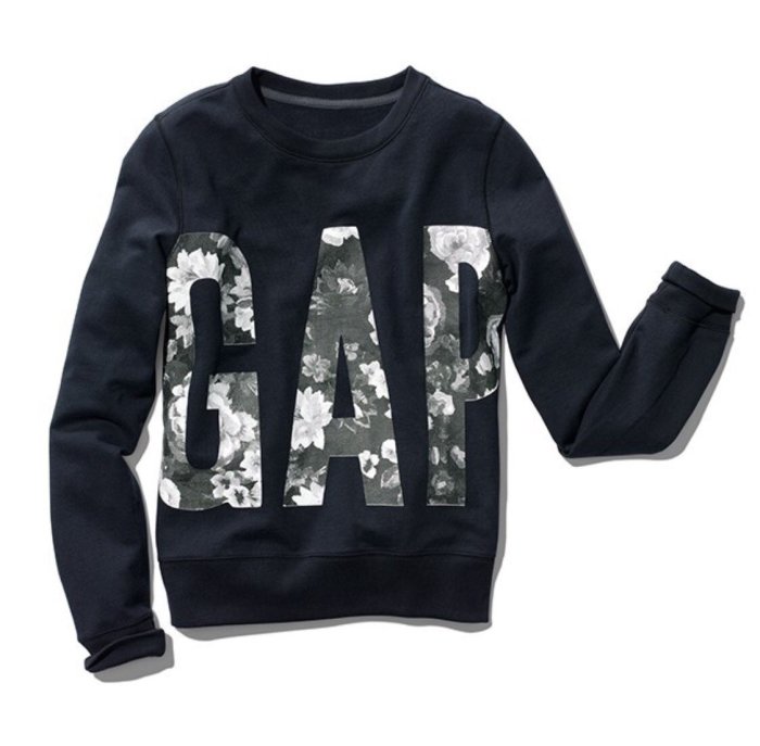 GAP 大學 t 長袖 上衣 女生 現貨 花朵 LOGO 標誌 黑色