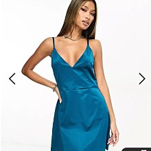 (嫻嫻屋) 英國ASOS-Vesper優雅時尚名媛藍綠色V領細肩帶傘狀裙洋裝禮服ED23