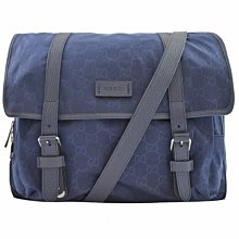 【茱麗葉精品】全新精品 GUCCI 510334 經典雙G尼龍皮飾邊雙扣式斜背包.深藍 大 預購