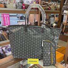 ☆最愛二手精品☆ GOYARD Saint Louis 全新灰色圖騰拉鍊購物袋肩背包手提包托特包 PM XG5099