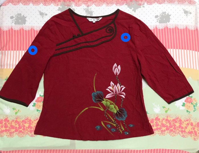 二手 漢唐緣 紅色 七分袖 中國服 中國風 上衣 蓮花 M號