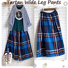 Tartan Wide Leg Pants 爽朗職人風大格紋抽繩綁帶寬褲8分褲- 藍橘格 Size F