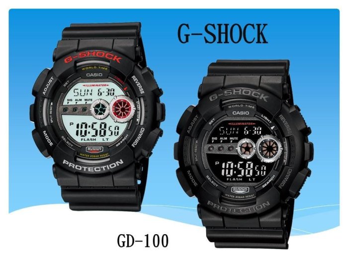 經緯度鐘錶 CASIO G-SHOCK 酷炫強悍  超亮LED照明 台灣CASIO公司貨【↘1990】GD-100-1B