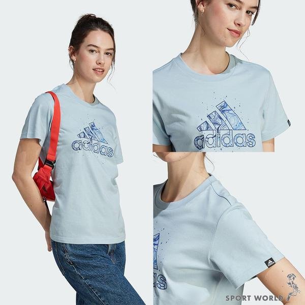 Adidas 女裝 短袖上衣 膠印Logo 純棉 藍/黑【運動世界】IM4275/IM4277