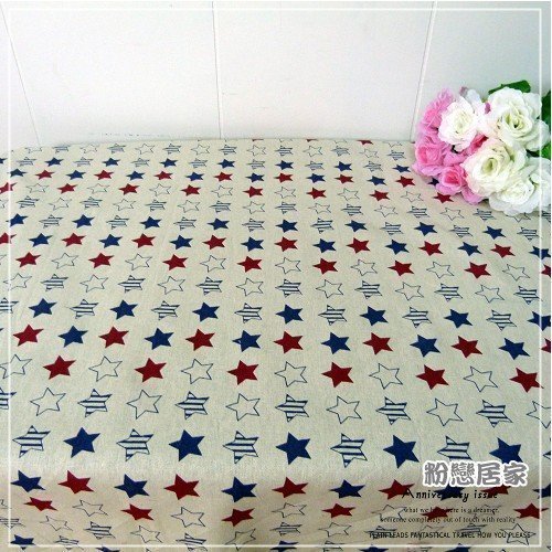 紅藍星星棉麻桌巾桌布背景布~可訂做