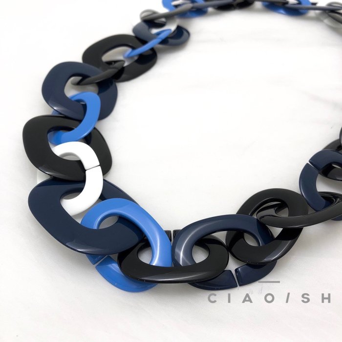 CIAO/SH 名牌精品店 HERMES 黑+深藍+淺藍+白圈圈高級樹脂項鍊