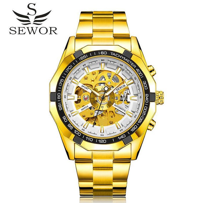 現貨男士手錶腕錶SEWOR思沃奇鏤空機械自動防水手錶國外熱賣機械錶跨境男士手錶