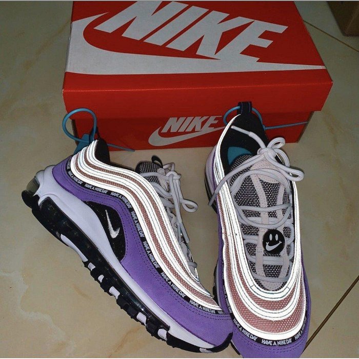 全新 NIKE Air Max 97 Have a Nike Day 紫色 氣墊 微笑 反光 923288-500潮鞋