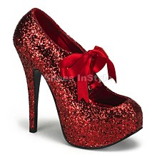 Shoes InStyle《五吋》美國品牌 BORDELLO 原廠正品金蔥厚底瑪麗珍包鞋 有大尺碼『紅色』