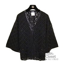 My Closet 二手名牌 CHANEL 2013 黑色鏤空針織鑲邊雙口袋外套