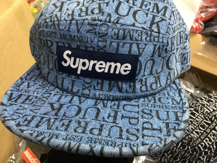 超搶手】全新正品2015 秋冬Supreme Fuck Em All Denim Camp Cap 五分割