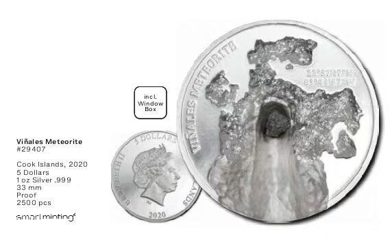 庫克2020年 隕石系列鑲嵌比尼亞萊斯隕石紀念銀幣