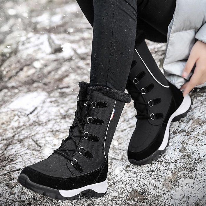 女冬靴新款時尚防水布黑色女鞋保暖毛絨雪地靴女中小腿短靴faxn（滿599元免運）