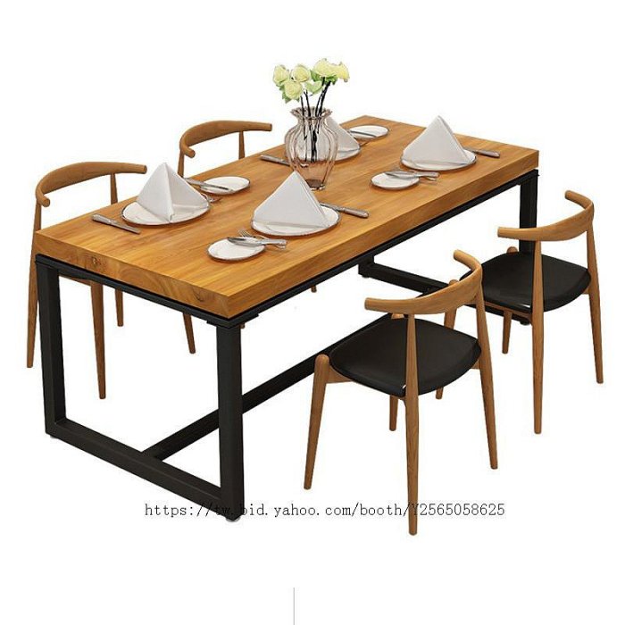 工業風家用實木餐桌椅組合長方形餐廳火鍋店面館飯店餐桌燒烤店桌
