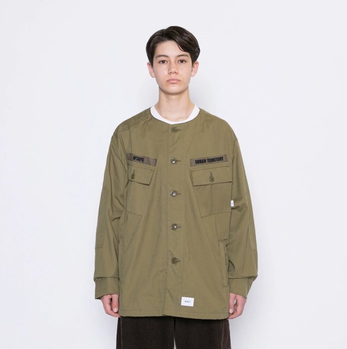 ♤ASENSERI♤ WTAPS SCOUT LS SHIRT 無領軍事風格襯衫軍綠M 最後數量 