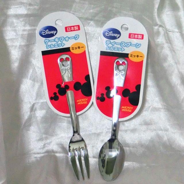 [現貨][日本製]可愛米奇頭湯匙和叉子 米奇頭不銹鋼湯匙叉子組 餐具