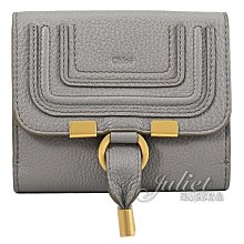 【茱麗葉精品】全新商品 CHLOE 專櫃商品 MARCIE 壓印LOGO牛皮縫線造型釦式中短夾.灰 現貨