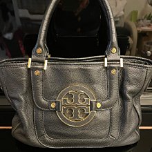 92成新正品~TORY BURCH TB黑色荔枝紋全牛皮托特包/斜背兩用包 軟厚牛皮 乾淨 無損傷