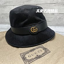 《真愛名牌精品》GUCCI 576587 黑色緹花布 金GG 漁夫帽 L號 *全新品*