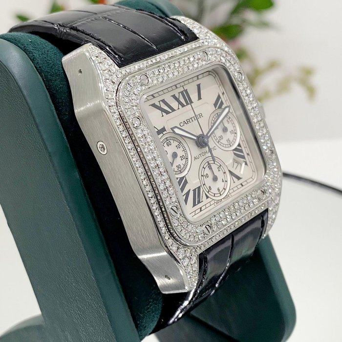 金運名錶當舖 Cartier 卡地亞 SANTOS 100 XL 2740 不鏽鋼計時 42mm 自動 精鑲鑽 單錶現貨Y10