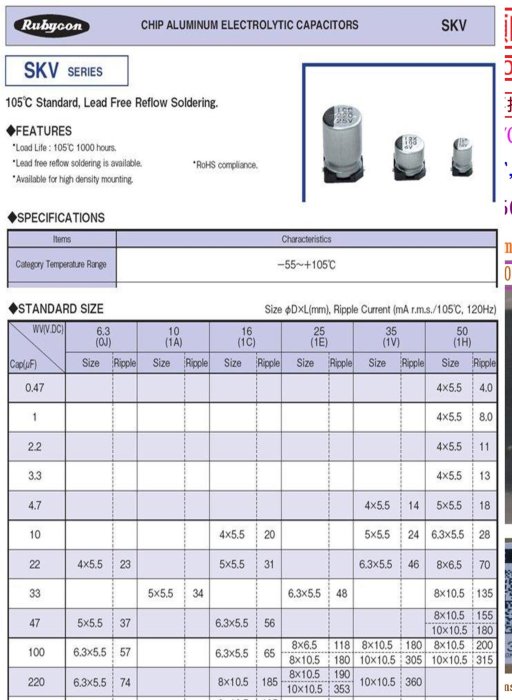 電容器,SKV,25V,100uF,尺寸:8*6.5,壽命:2000小時(1000個=NT 3000元)Rubycon