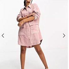 (嫻嫻屋) 英國ASOS-粉色燈芯絨襯衫領長袖洋裝EI23