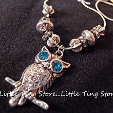 Little TIng Store情人節禮物交換禮物 海洋藍鑽鑚貓頭鷹 飾品短項鍊鎖骨鏈串鏈珠頸鍊