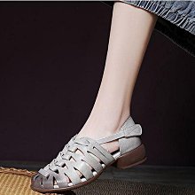 【木棉衣舖】2024夏季新款方跟圆頭手工编織凉鞋羅馬鞋-0411