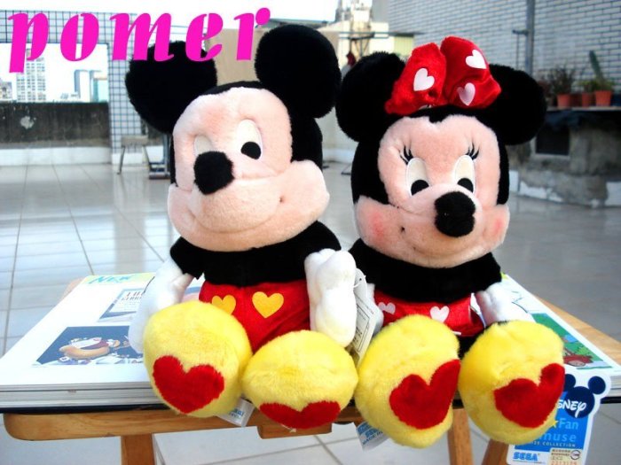 ☆POMER☆日本限定景品SEGA絕版正品 迪士尼 disney 米老鼠 米奇 MICKEY 米妮 紅X黃愛心裝娃娃玩偶