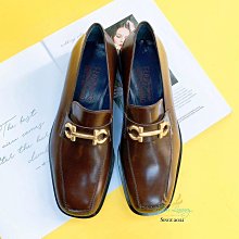 【黎都精品】Salvatore Ferragamo 棕色 全皮 方型 男士皮鞋