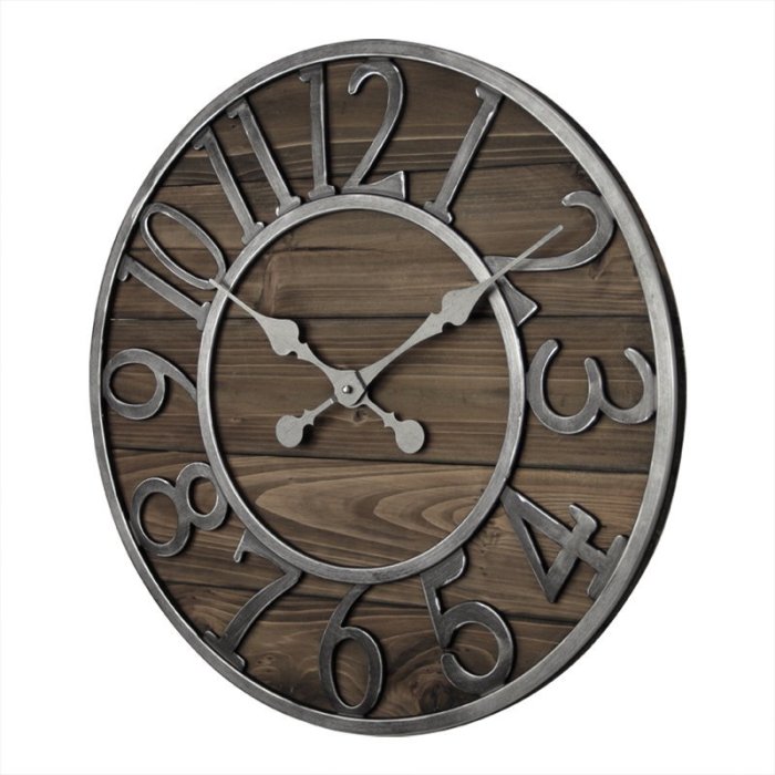 現貨：歐式復古創意大木頭時鐘美式工業懷舊壁掛鐘表客廳田園臥室圓形