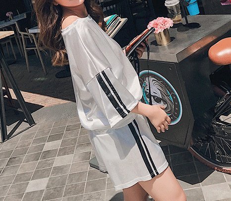 FINDSENSE H1 2018 夏季 新款 運動條紋 七分袖短褲 舒適 兩件套 潮流女套裝