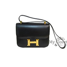 My Closet 二手名牌 HERMES 經典 Constance 黑色 金釦 Vintage Box皮 23 cm