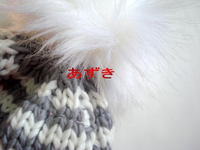 針織雙層內刷毛x毛球-橫紋配色反摺毛帽-灰白配色款