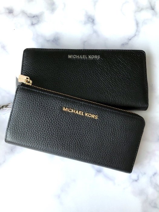 美國百分百【MICHAEL KORS 】MK 皮質 小包 長夾 扁包 精品 皮夾 logo 男女 黑色 J582