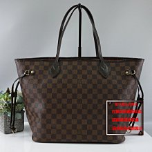 ☆優買二手精品名牌店☆ LV N51105 Neverfull TOTE 咖啡棋盤格紋 肩背包購物包 托特包 特價