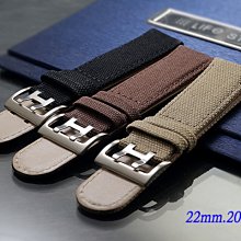 【時間探索】Hamilton 代用 軍錶.運動錶專用 高級帆布牛皮錶帶 ( 22mm.20mm )