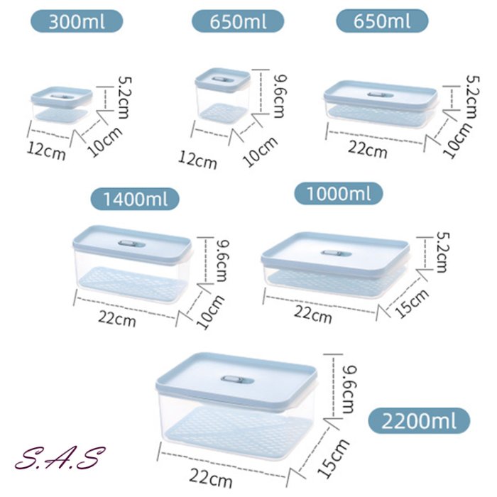 SAS 抗菌保鮮盒-650ML-長方形 瀝水保鮮盒  蔬果透明塑料密封儲物盒 冷凍保鮮 多種組合 密封【1719H】