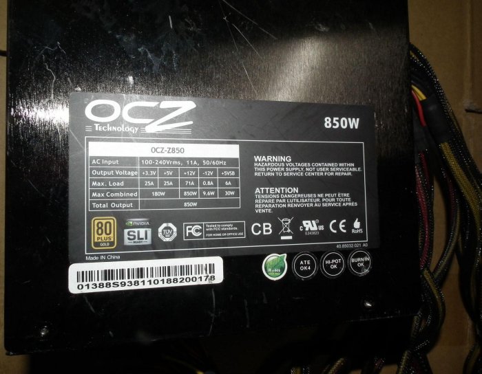 OCZ-Z850金牌電供850瓦 80 PLUS GOLD 850W電源供應器雙路80plus支援雙CPU 雙8PIN