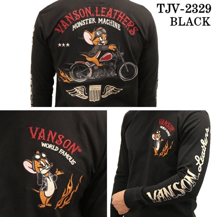 -開關倉庫-日本 VANSON 針織長袖 TOM & JERRY TJV-2329 黑色