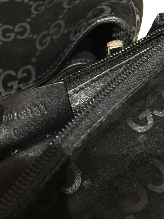 真品 經典Gucci 低調Logo黑色麂皮百搭肩包