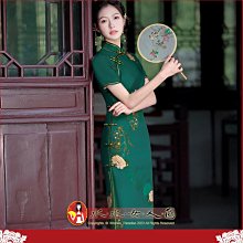 長款雙層絲綢印花旗袍復古經典新款老上海中國風修身日常旗袍顯瘦長旗袍洋裝-入夏碧綠S-4XL加大碼-水水女人國
