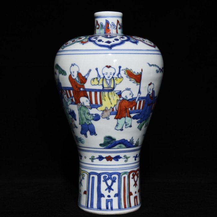 明萬歷斗彩嬰戲圖梅瓶，高32.5cm直徑18cm，編號8 瓷器 古瓷 古瓷器