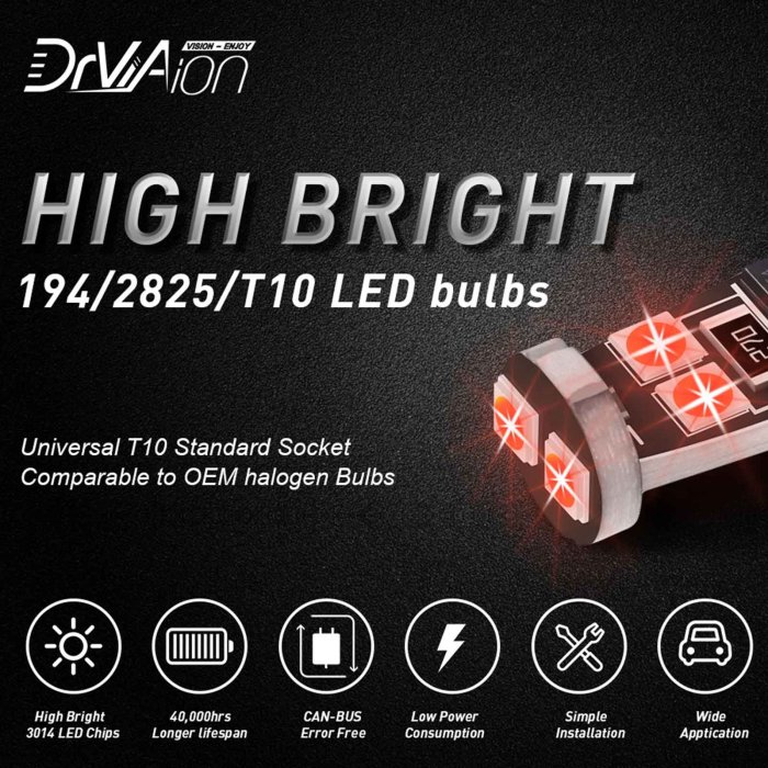 T10 Car Bulbs Led Error Free Canbus Smd 氙氣紅 W5W 501 Side Light Bulb-極限超快感