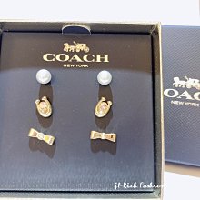 就愛精品店❤️ COACH 限量款金色系 珍珠/C字/蝴蝶結 3款造型耳環組-附原廠禮盒 #C7788