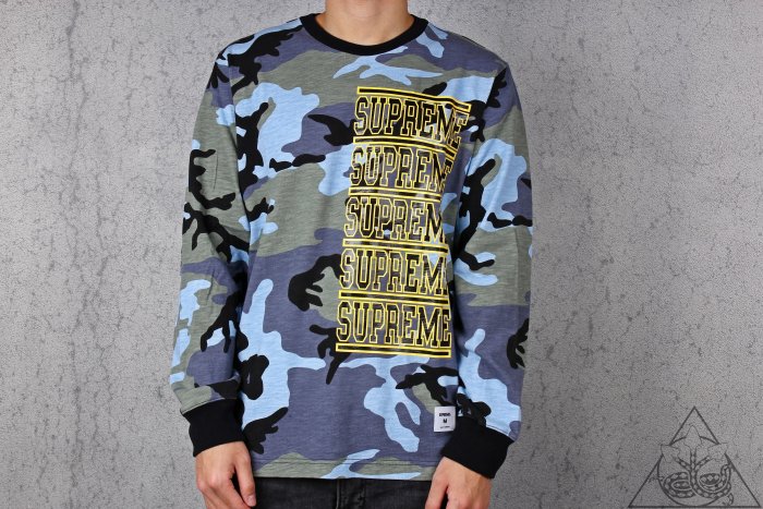 HYDRA】Supreme Stacked L/S Top 字體長袖長TEE 黑藍迷彩【SUP183